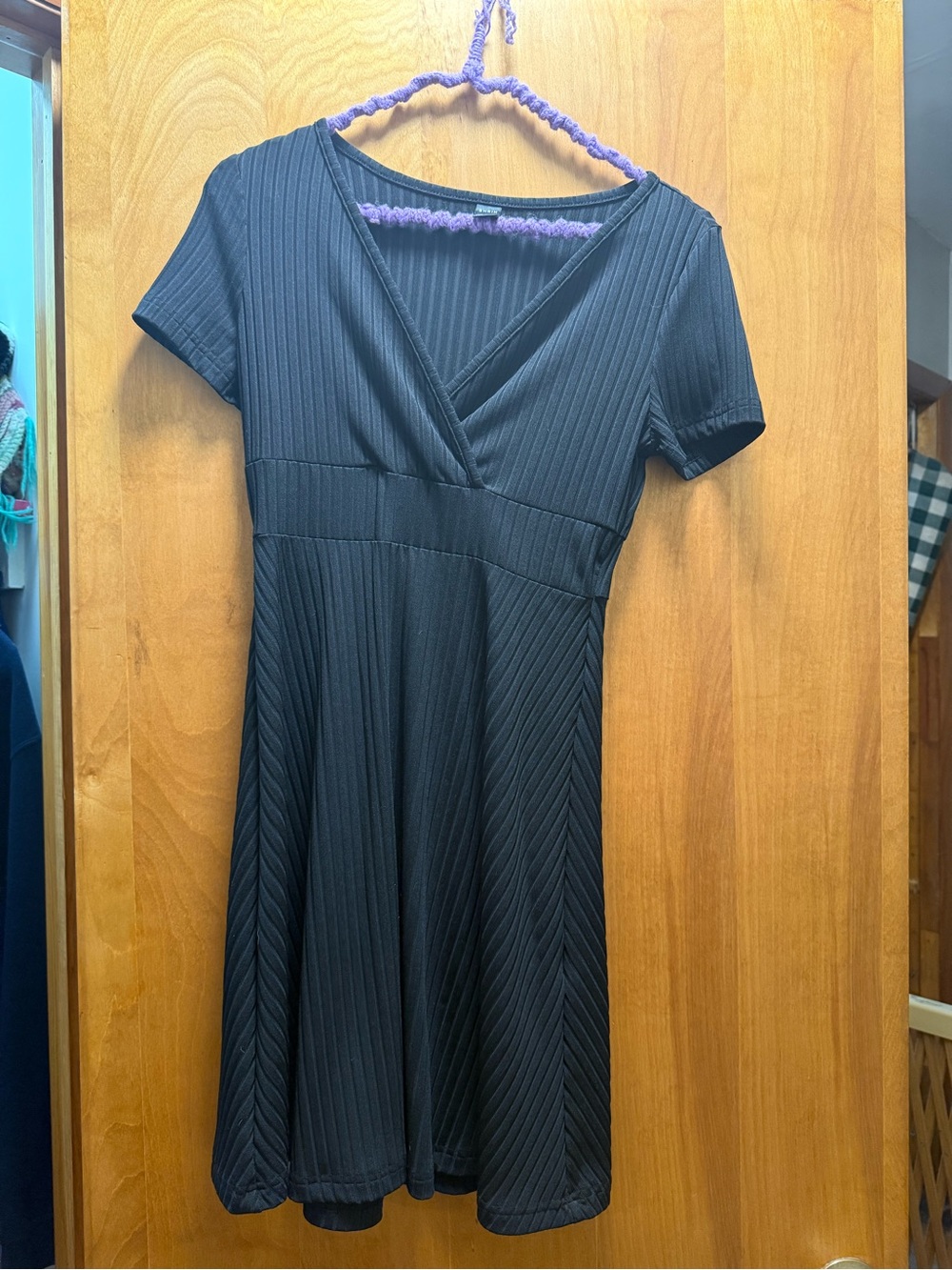 SHEIN Black Ribbed V-Neck Fit & Flare Mini Dress